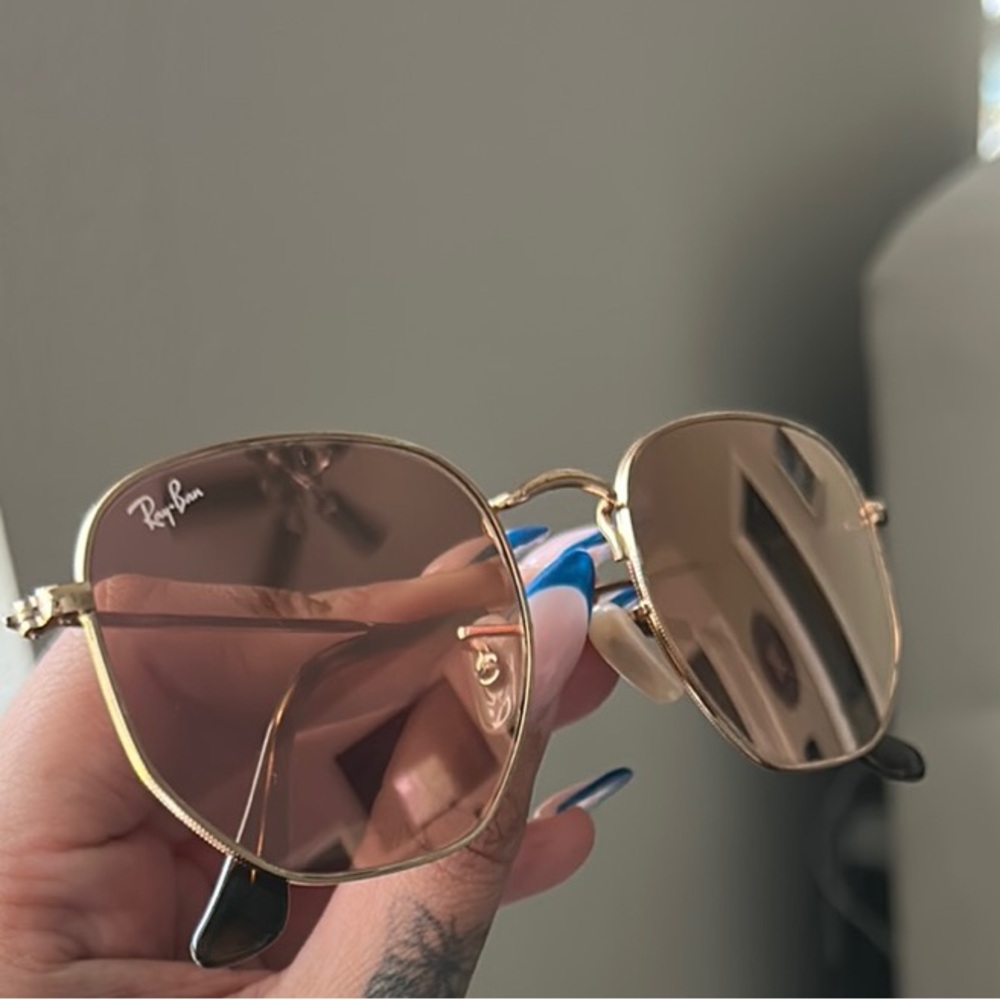 Ray-Ban Gold Sunglasses with Pink Lenses